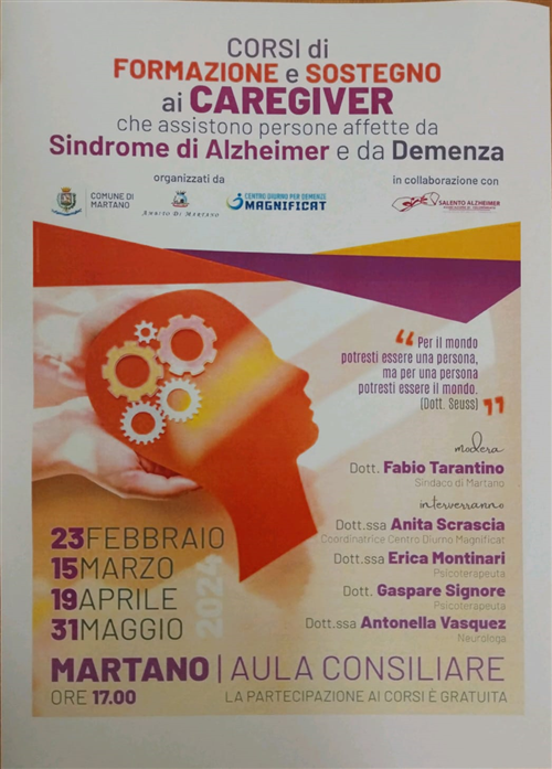 Corsi di formazione e sostegno ai caregiver che assistono persone affette da Sindrome di Alzheimer e da demenza